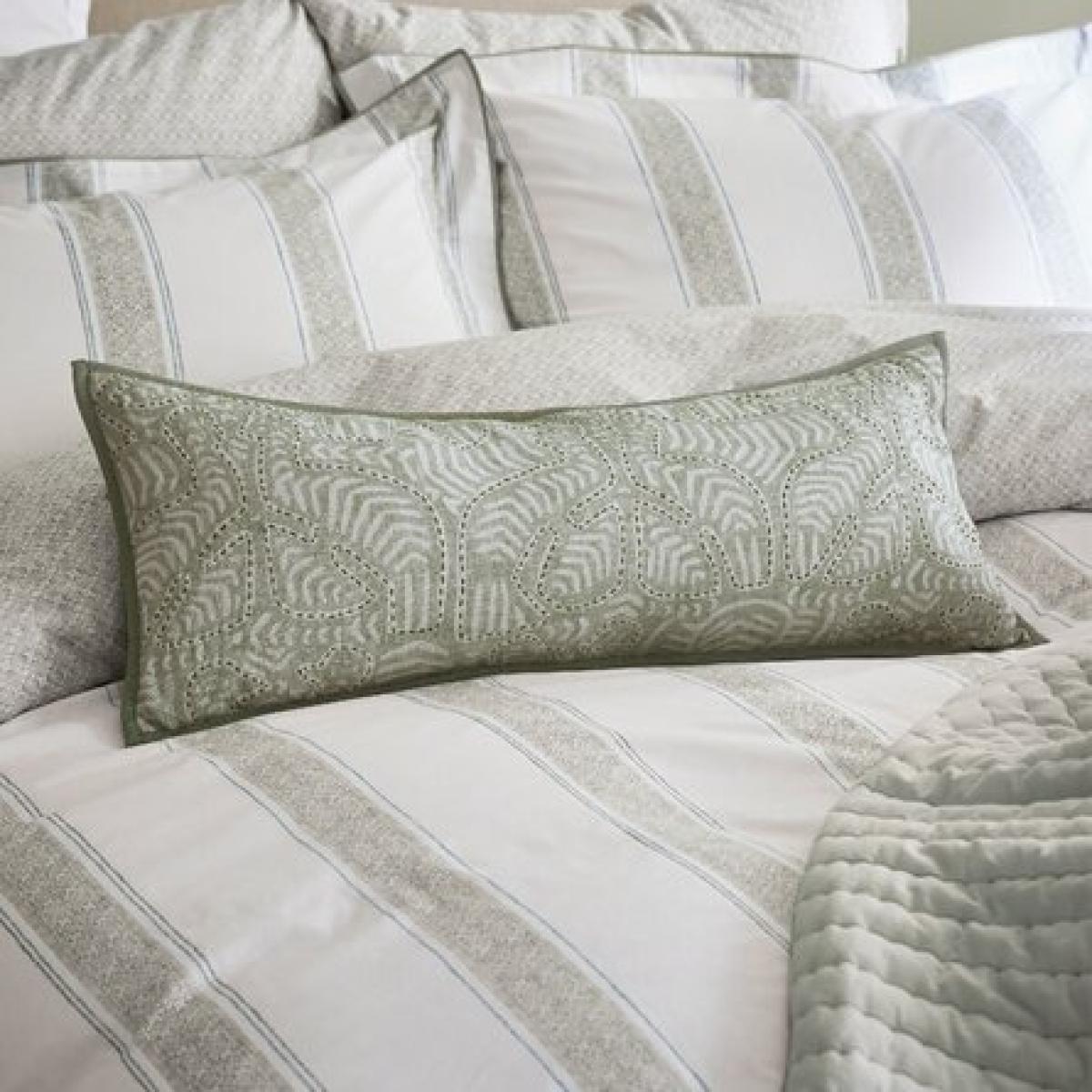 Yuna Geometric Bird Stitched Cotton Cushion in Sage Green – image 2