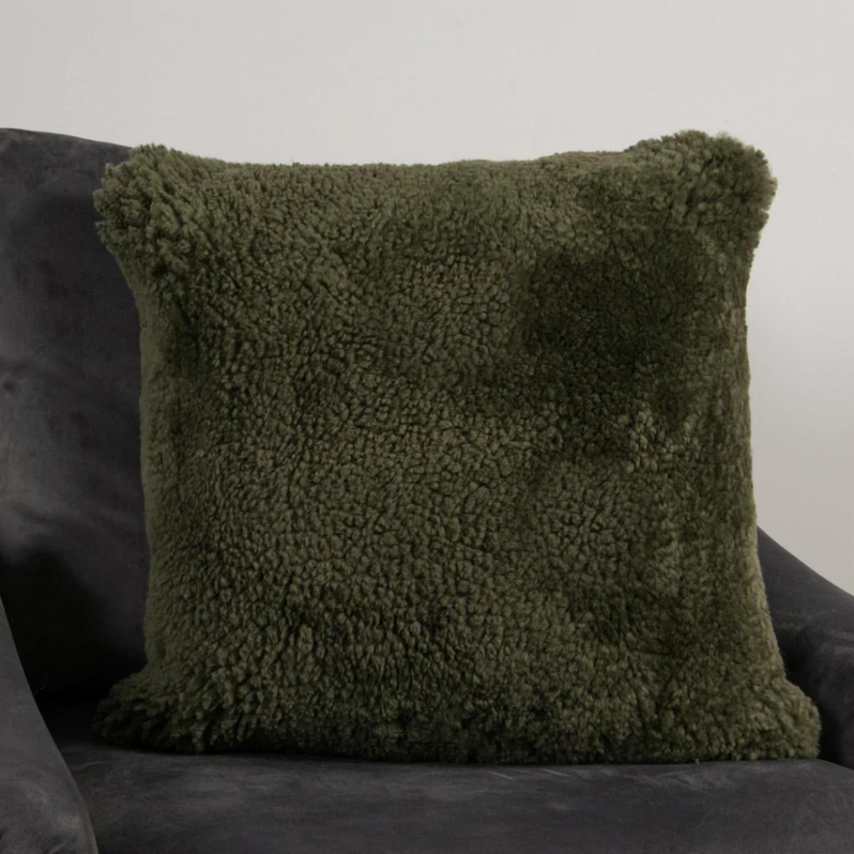 Talia Plain Sheepskin Cushion in Khaki Green45x45cm