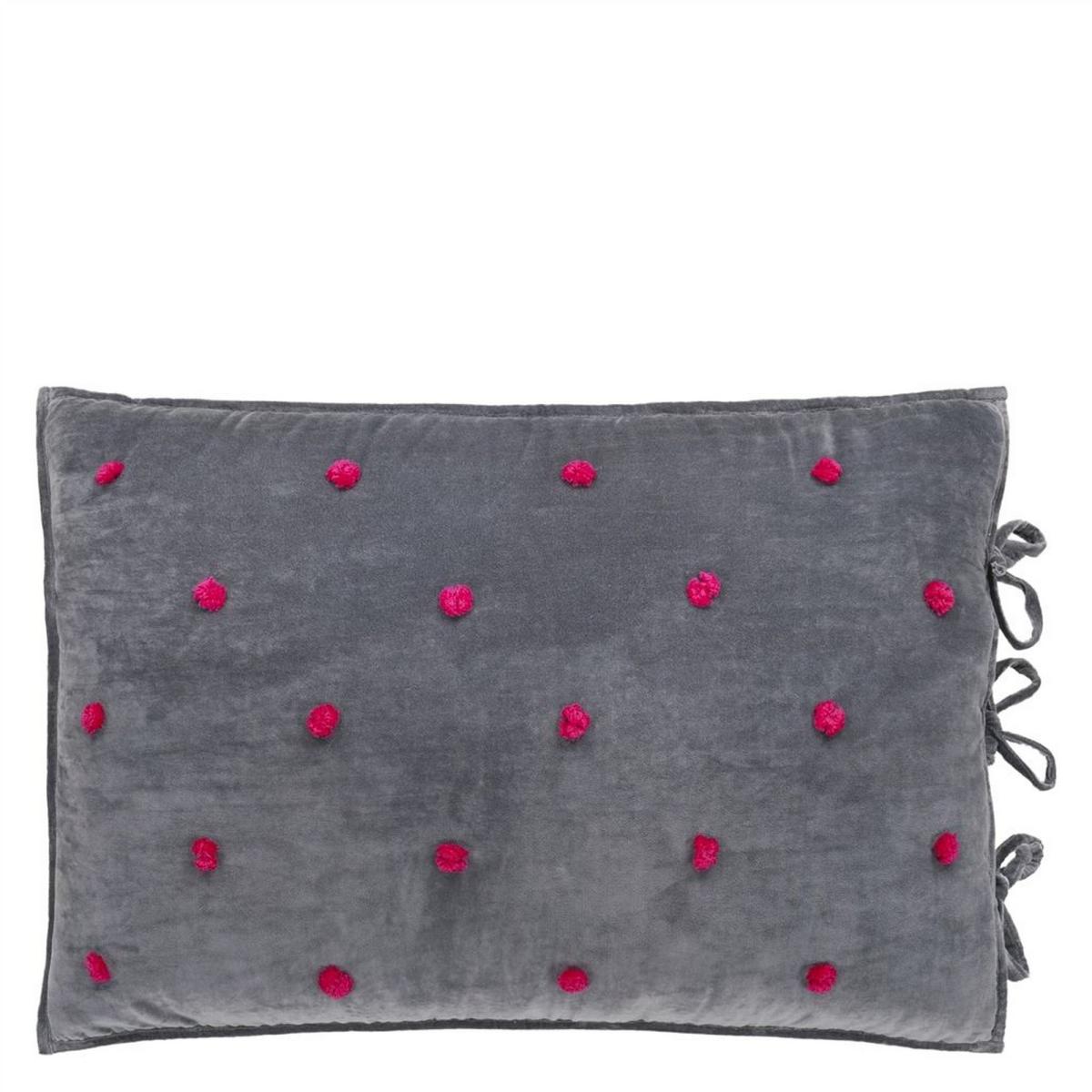 Designers Guild Sevanti Rectangular Quilted Cushion With Pom Poms in Graphite – image 2