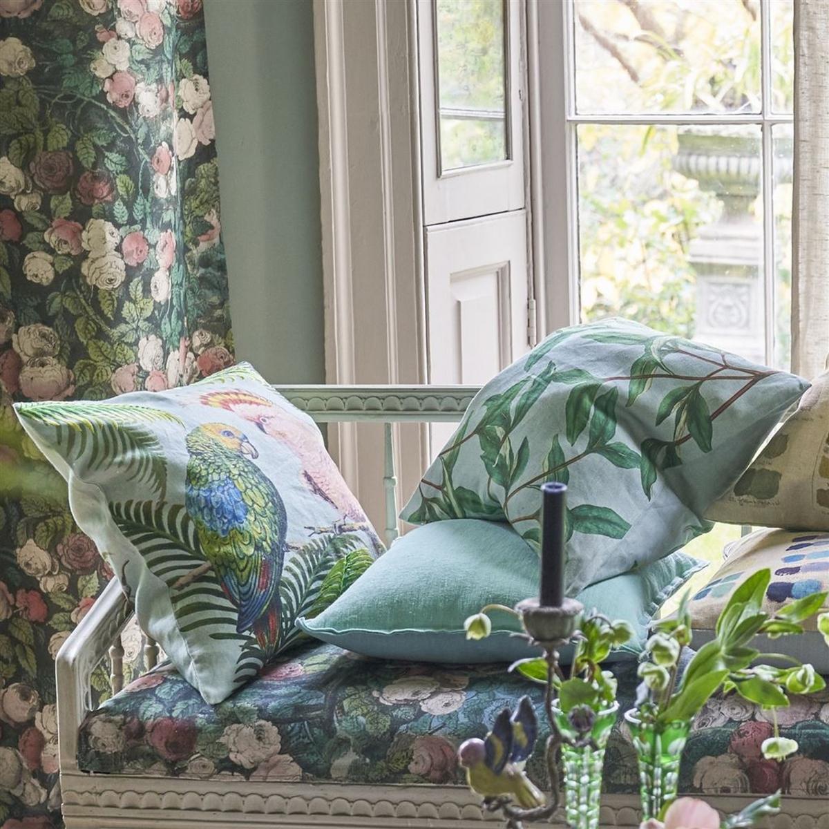 Parrot And Palm Cushion in Azure by John Derian 50x50cm – image 4