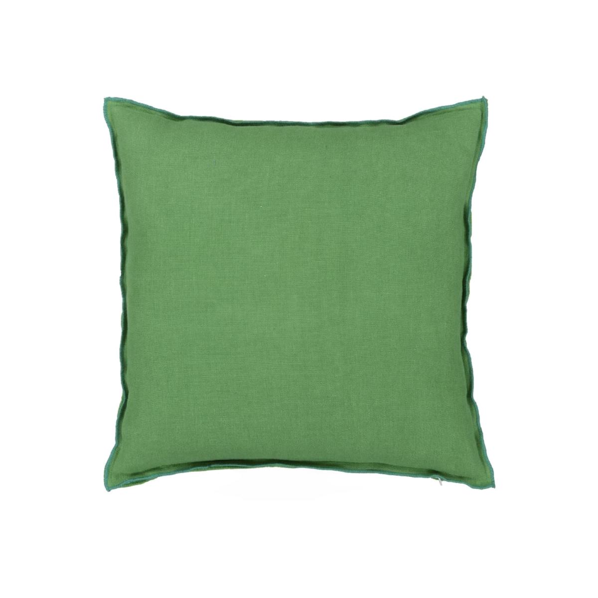 Designers Guild Brera Lino Plain Reversible Cushion in Emerald and Capri – image 1