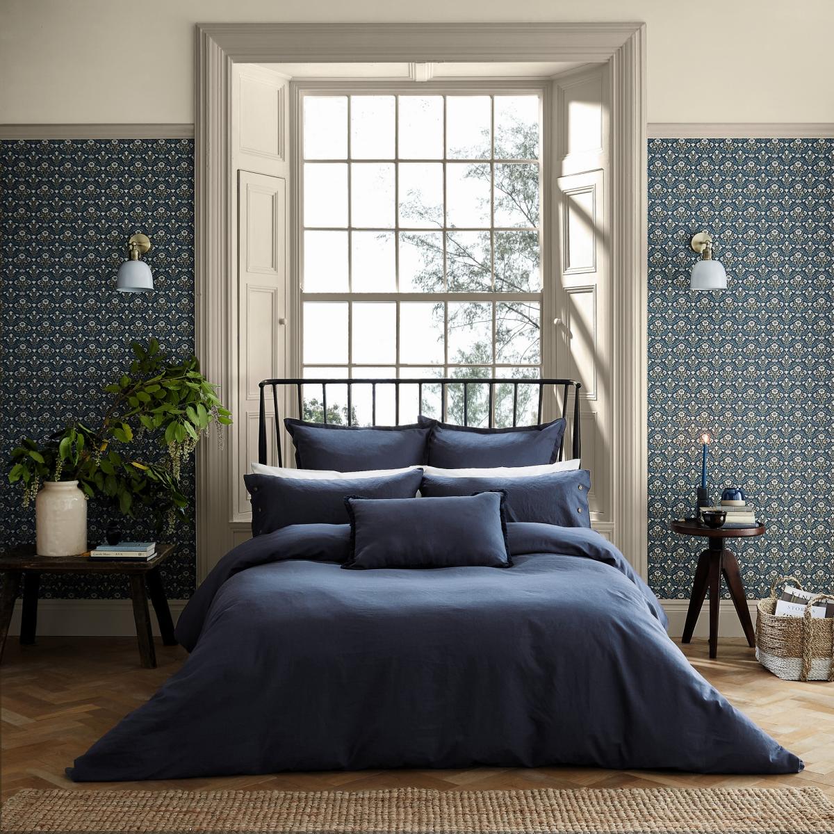 Linen Cotton Frayed Cushion by Morris & Co in Blue 60x40cm – image 3