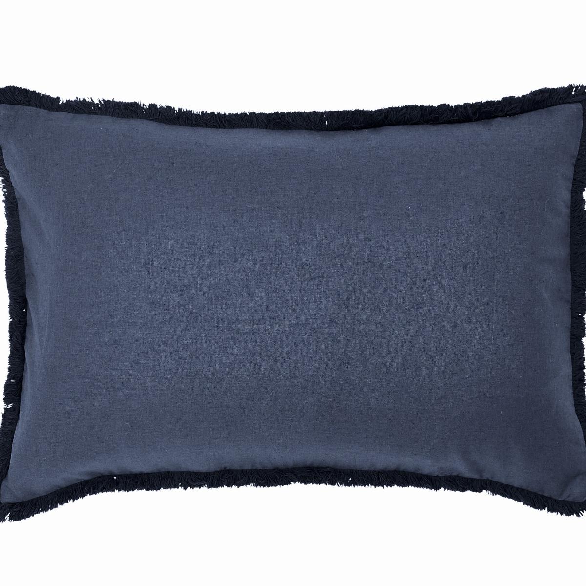 Linen Cotton Frayed Cushion by Morris & Co in Blue 60x40cm – image 1