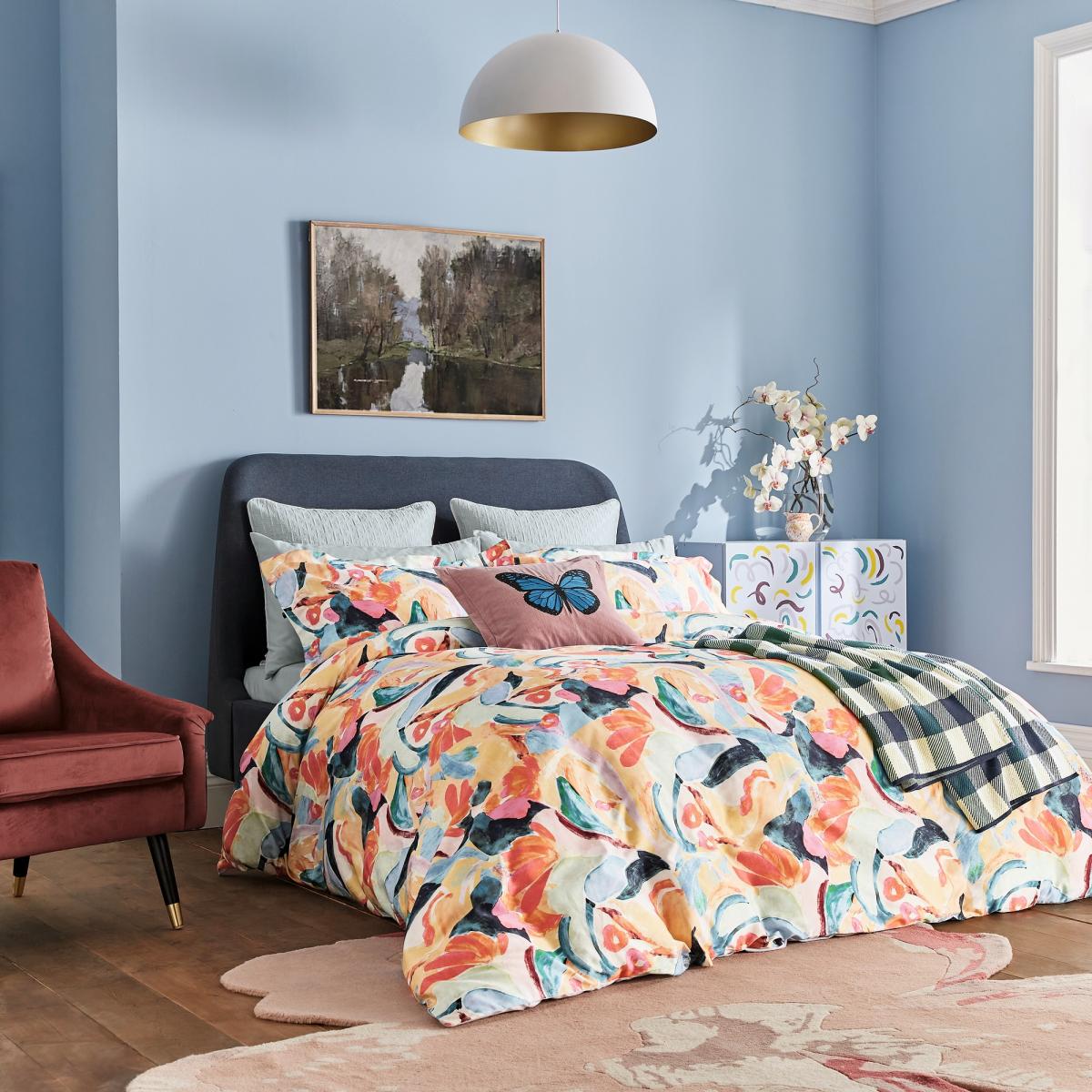 Butterfly Cotton Cushion by Morris & Co in Blush Pink 45x45cm – image 2