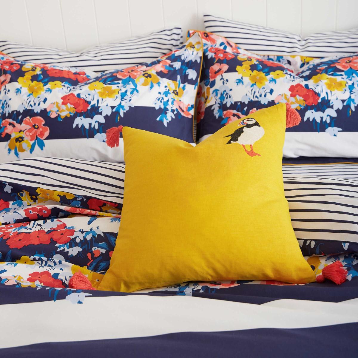 St Ives Puffin Cotton Cushion by Joules in Antique Gold – image 2