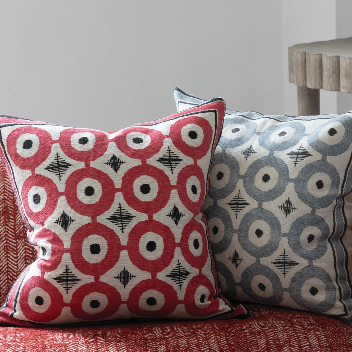 Daria Geometric Embroidered Cushion By William Yeoward in Cloud Grey&nbsp;50x50cm – image 4