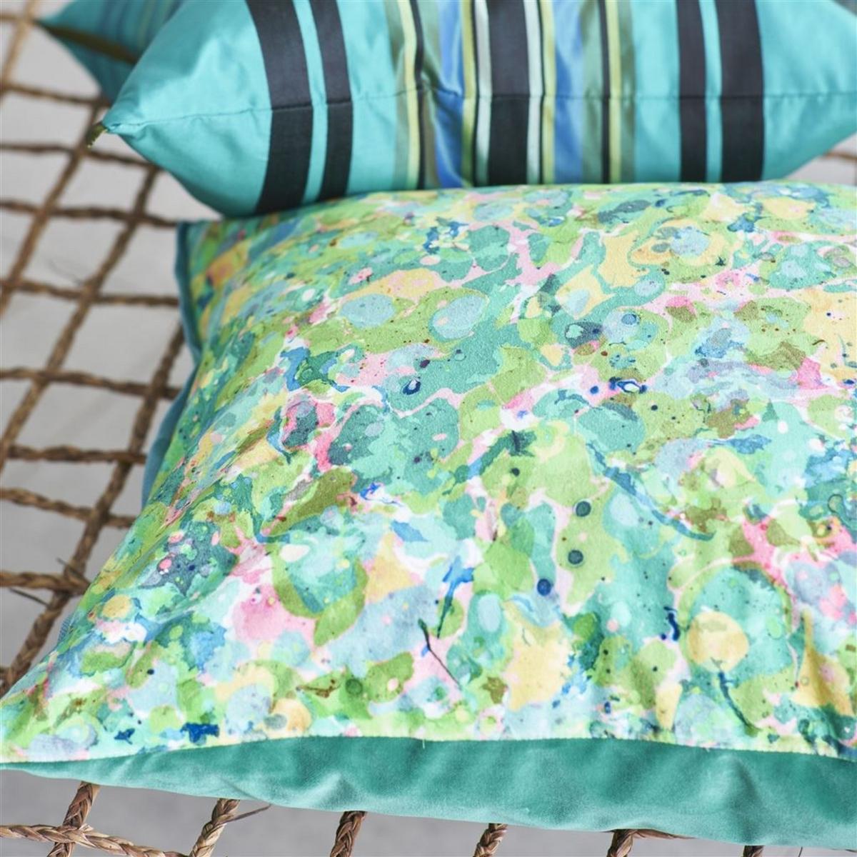 Designers Guild Odisha Marbled Cushion in Peridot Green – image 2