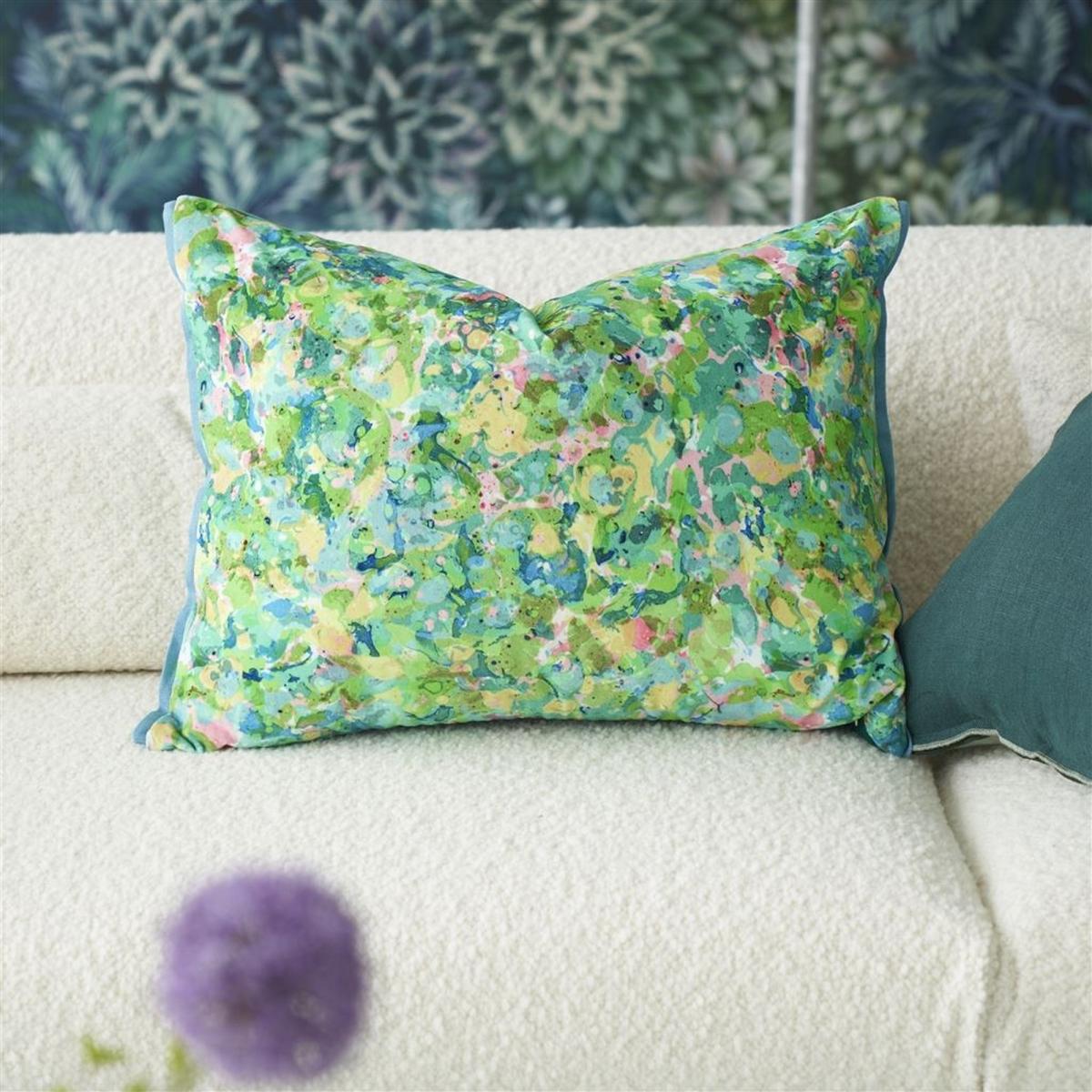 Designers Guild Odisha Marbled Cushion in Peridot Green – image 1
