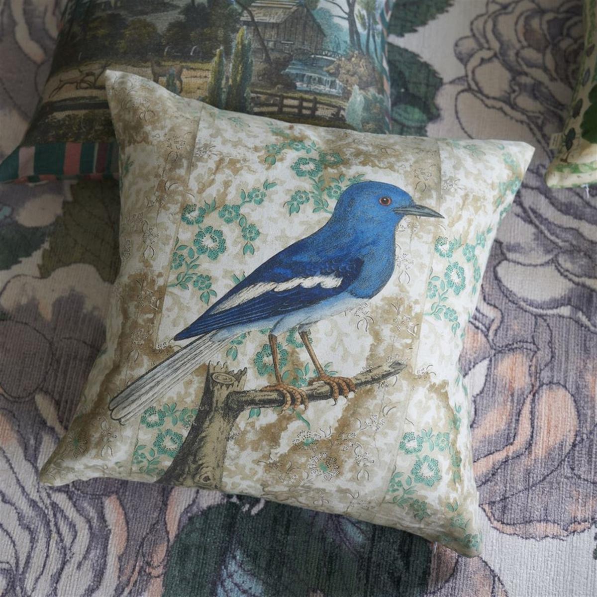 Wallpaper Birds Cushion in Sepia Blue by John Derian 50x50cm – image 1