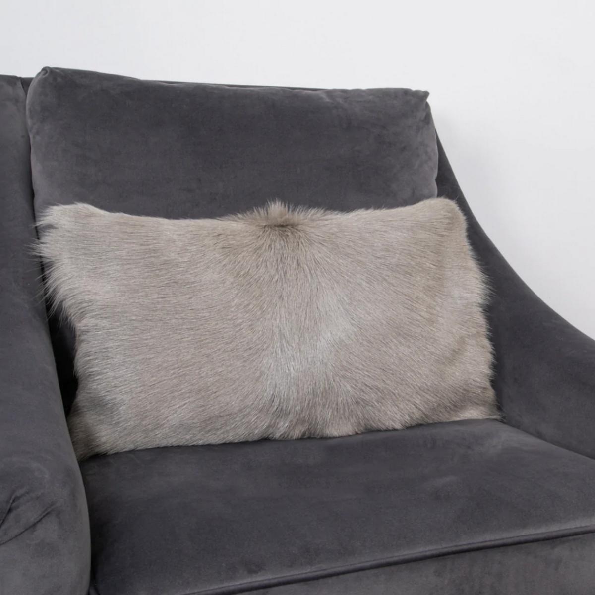 Florie Goatskin Bolster Cushion in Light Grey35x50cm