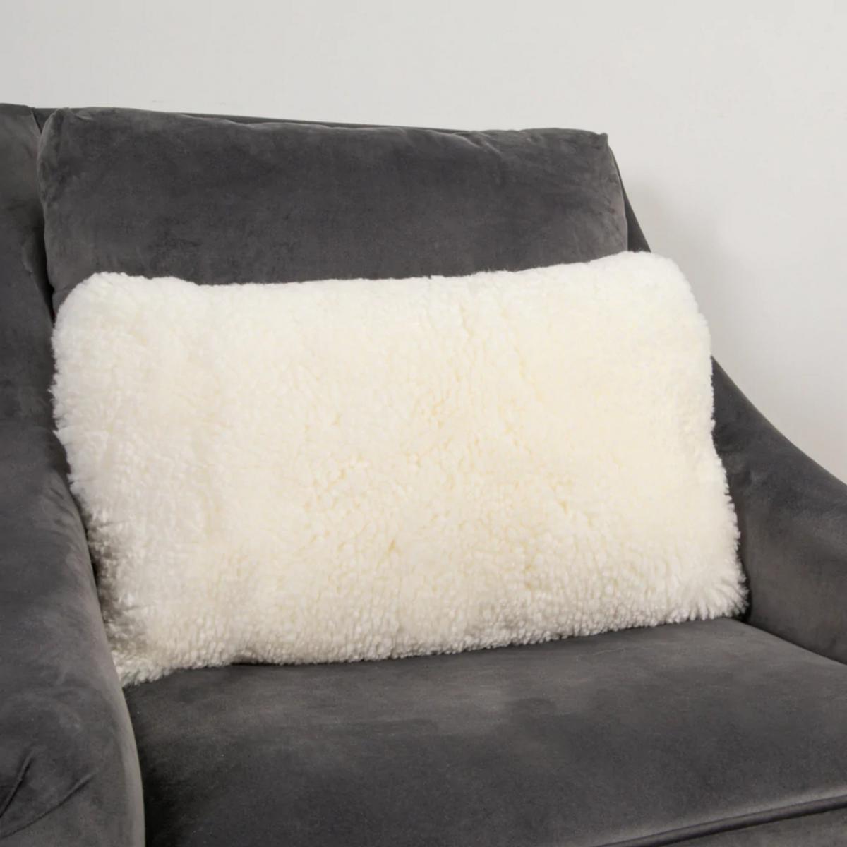 Talia Bolster Sheepskin Cushion in Ivory White35x50cm