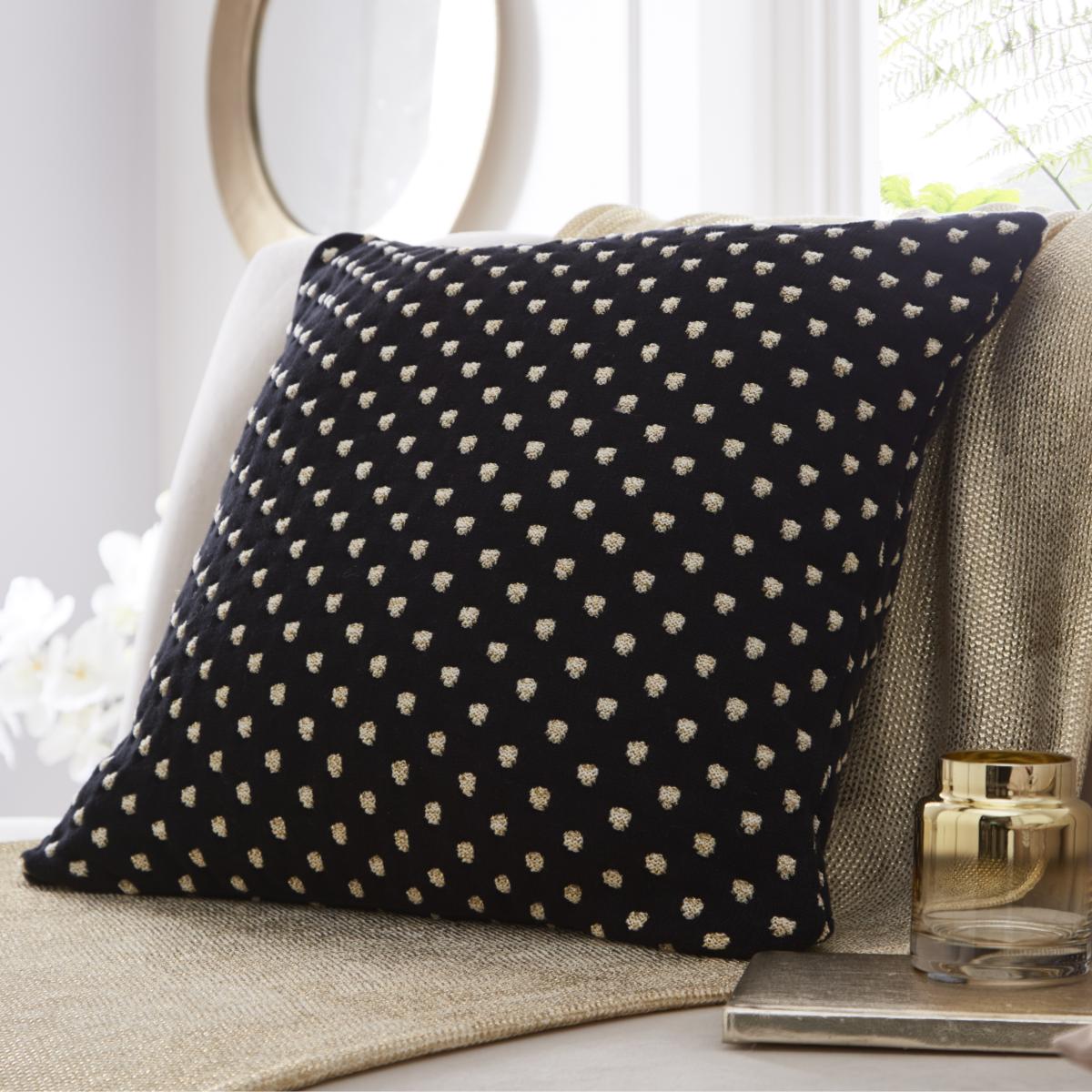Polka Knit Cotton Cushion By Tess Daly in Black Gold 50x50cm – image 1