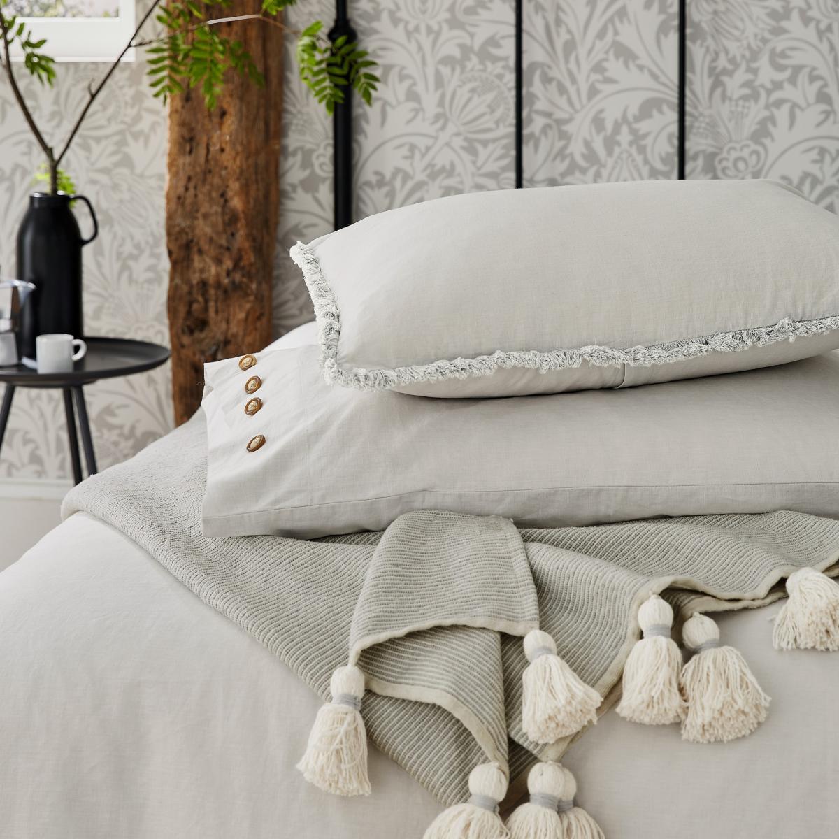Pure Linen Cotton Cushion by Morris & Co in Silver Grey 60x40cm – image 2