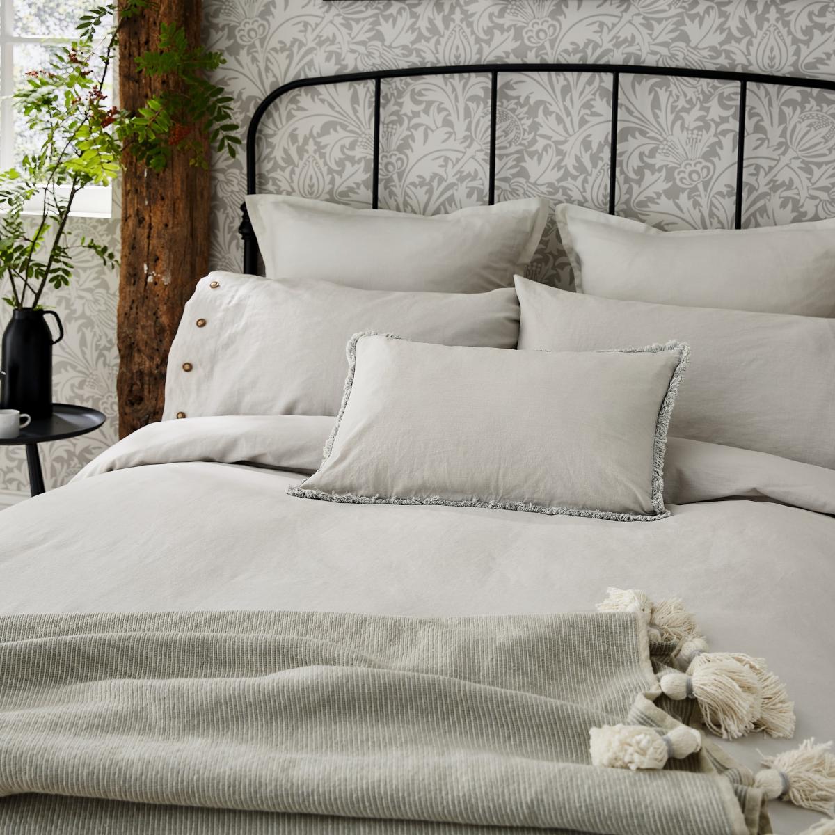 Pure Linen Cotton Cushion by Morris & Co in Silver Grey 60x40cm – image 4