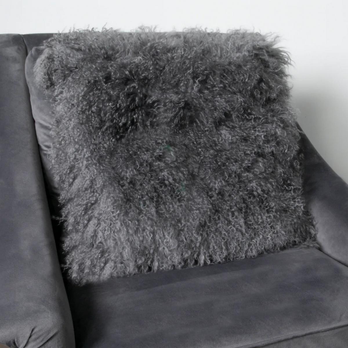 Heidi Curly Tibetan Sheepskin Cushion in Grey45x45cm