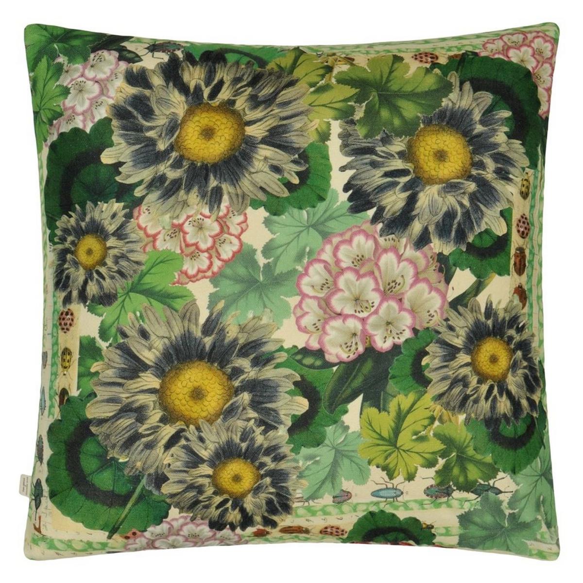 Blue Daisies Floral Cushion in Sepia Green by John Derian – image 2