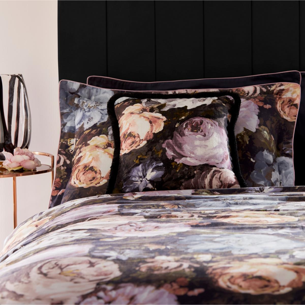 Floretta Floral Rose Cushion By Clarke And Clarke in Charcoal Grey – image 2