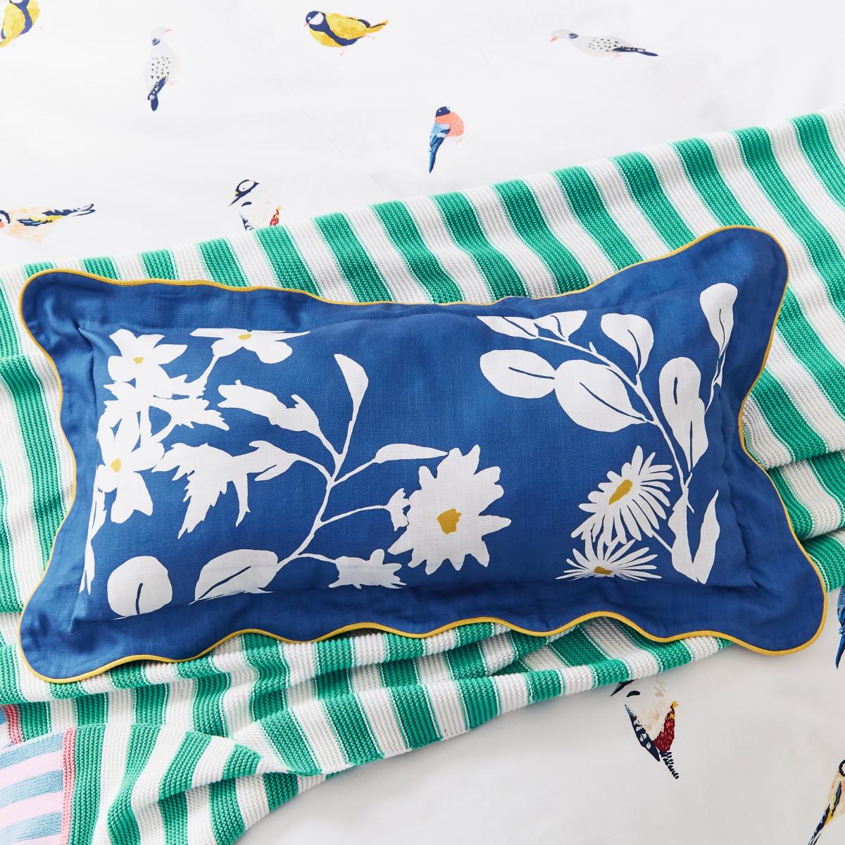 Dawn Chorus Birds Cotton Cushion by Joules in Blue30x60cm – image 1