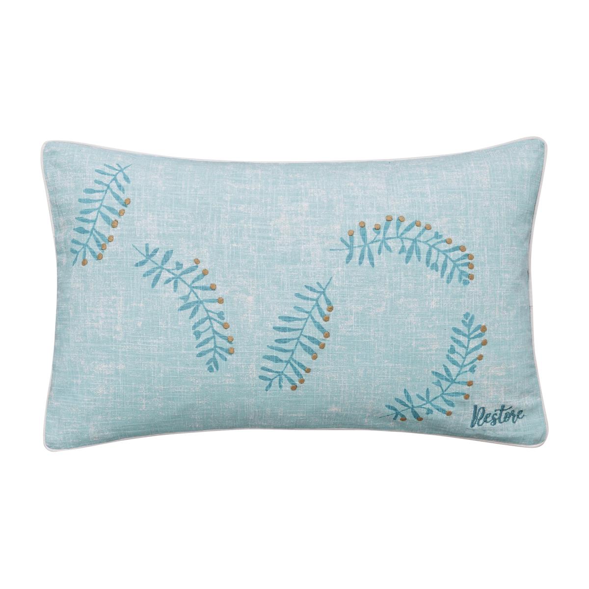 Restore Embroidered Leaf Cushion By Katie Piper in Aqua Green 50x30cm – image 1