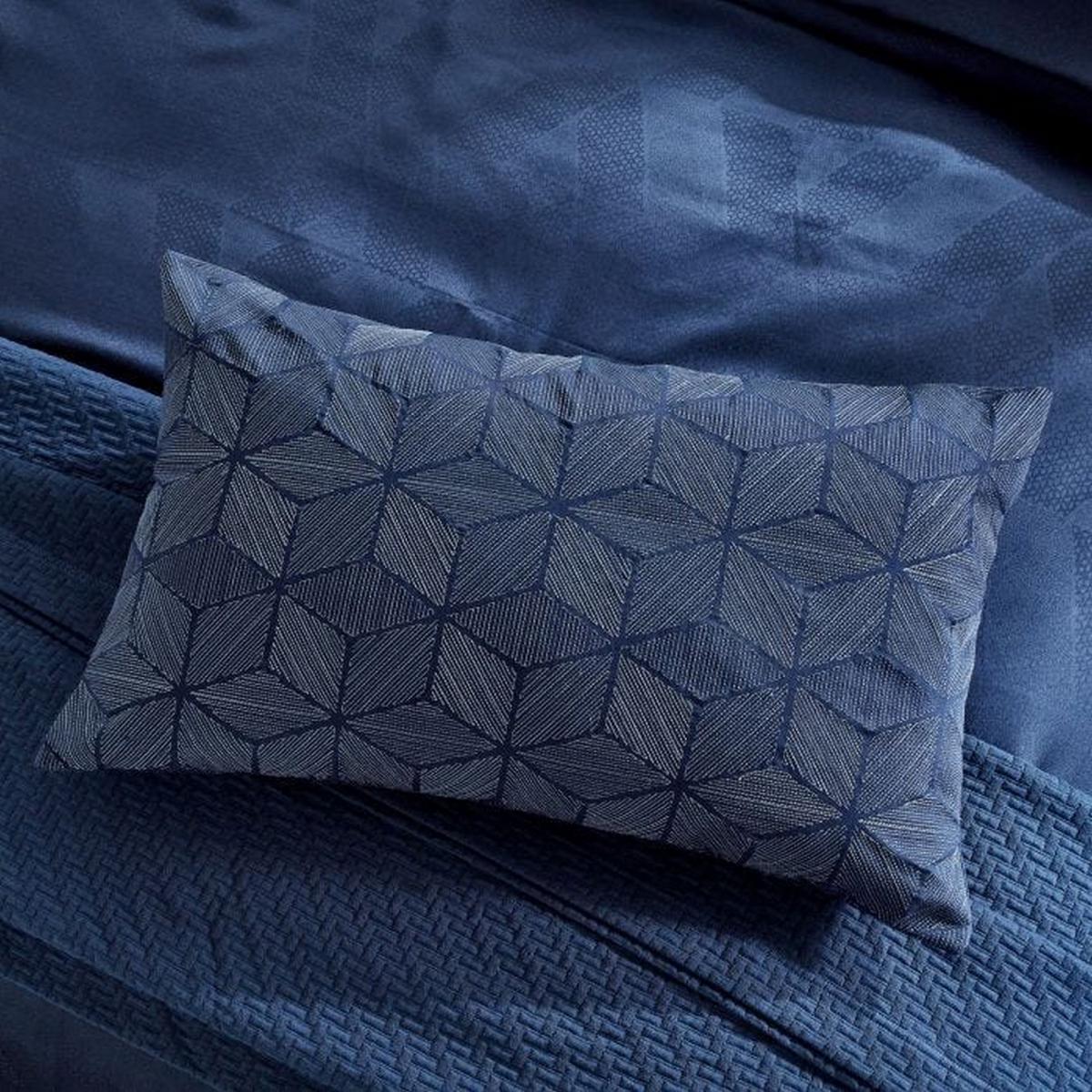 Osaka Jacquard Geometric Cushion in Midnight Blue – image 1