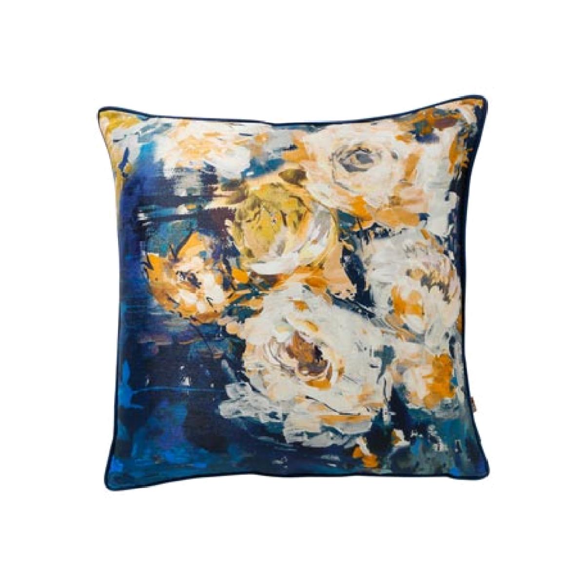 Gigi Floral Cushion in Navy Blue and Yellow