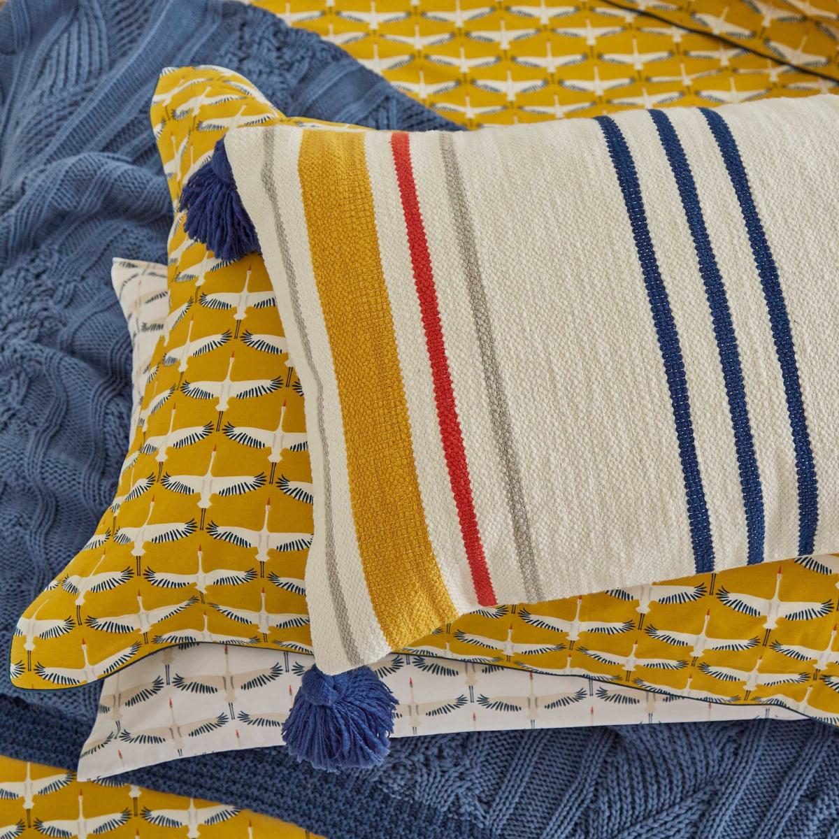 Heron Stripe Tassel Cushion by Joules in Chalk Multi – image 2
