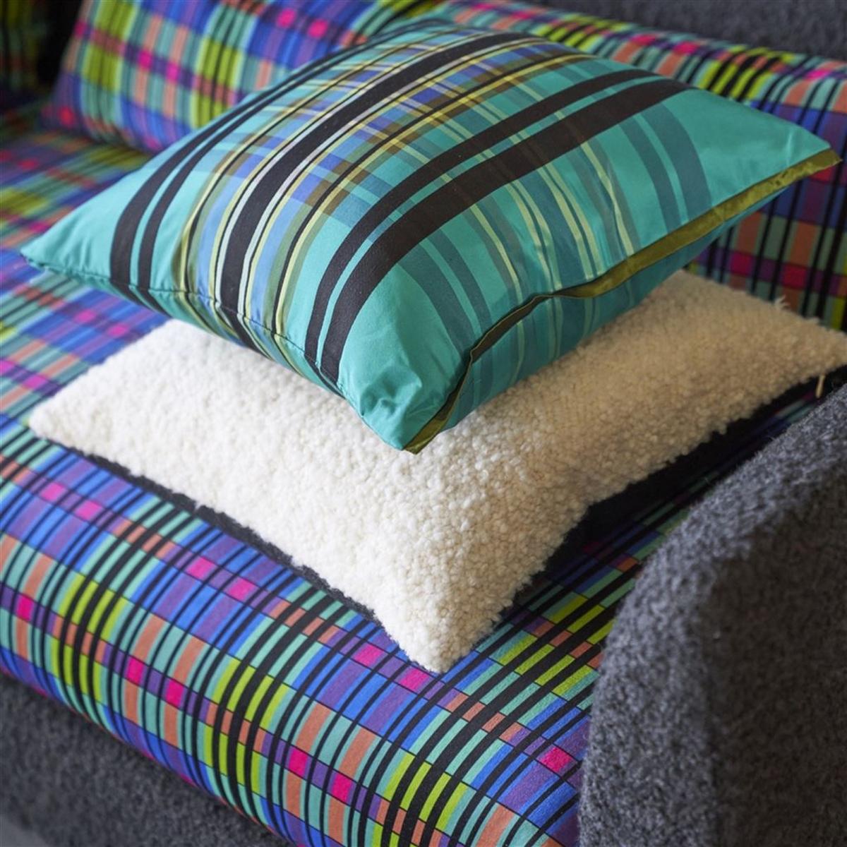 Chennai Tartan Silk Cushion By Designers Guild in Azure Turquoise – image 2