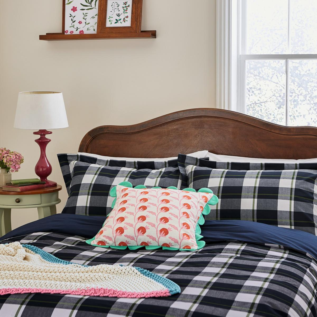 Daylesford Check Floral Cushion by Joules in Multi 45x45cm – image 2
