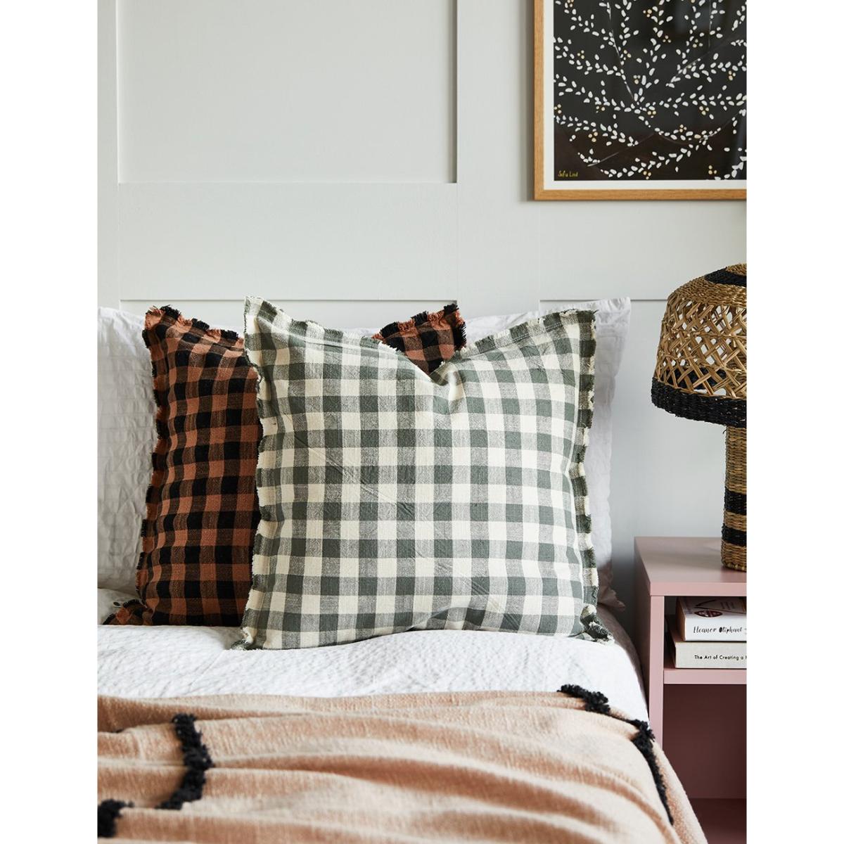 Fringe Gingham Square Cushion Black & Rust – image 2