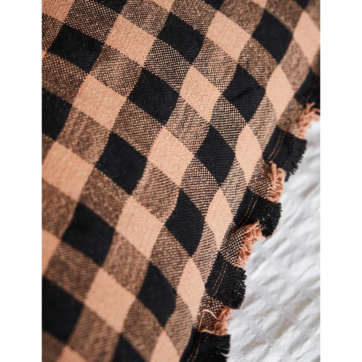 Fringe Gingham Square Cushion Black & Rust – image 3