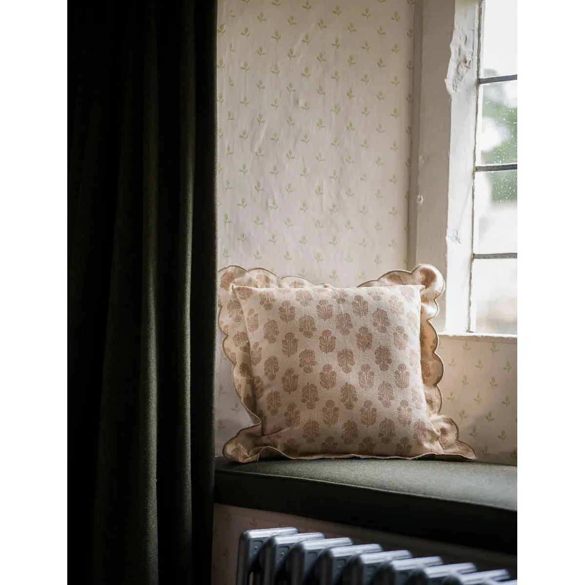 Scallop Blockprint Cushion in Taupe – image 2