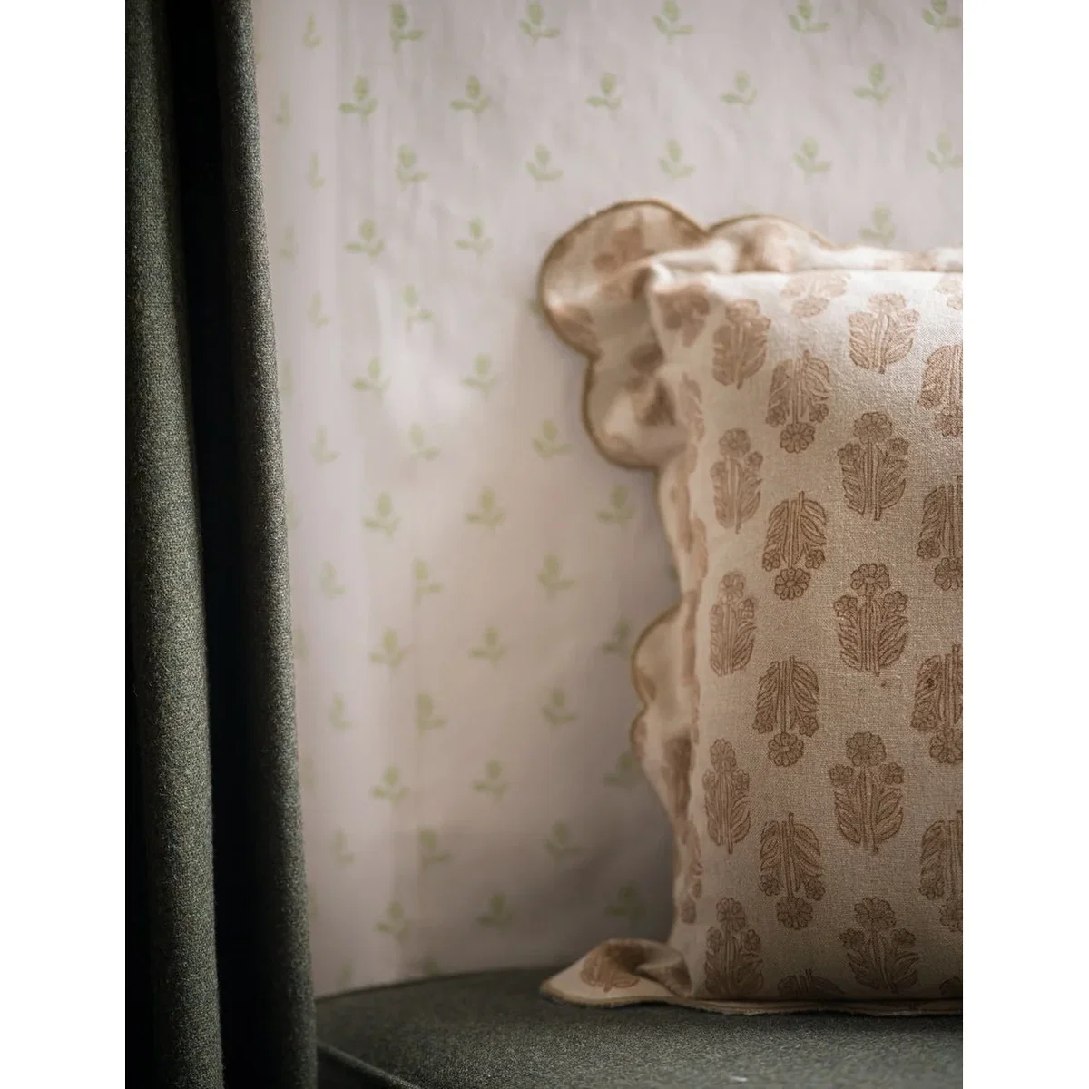 Scallop Blockprint Cushion in Taupe – image 3