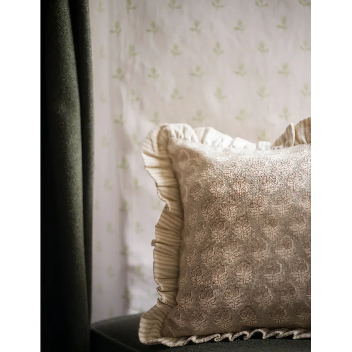 Block Print Frill Cushion in Taupe – image 2