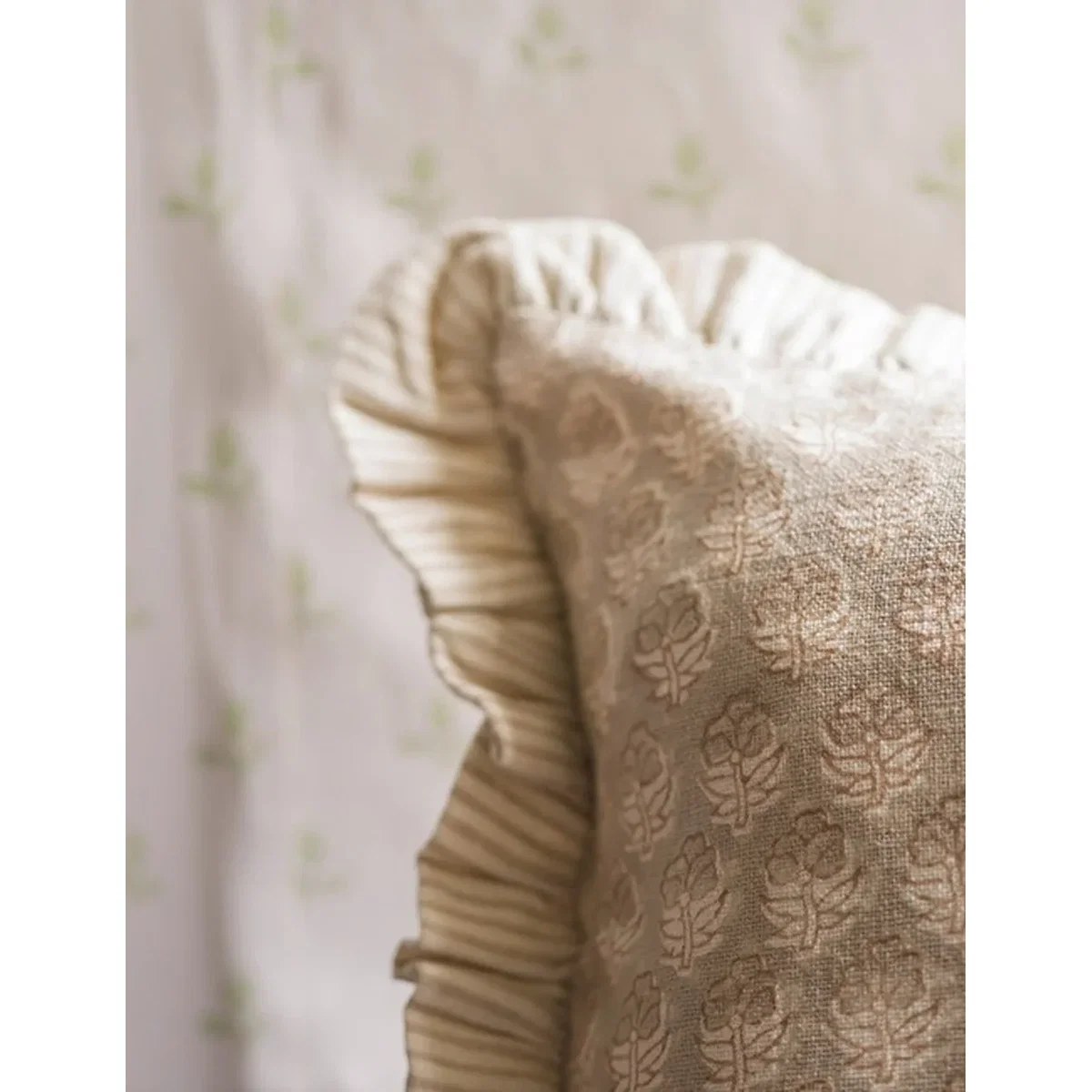 Block Print Frill Cushion in Taupe – image 4