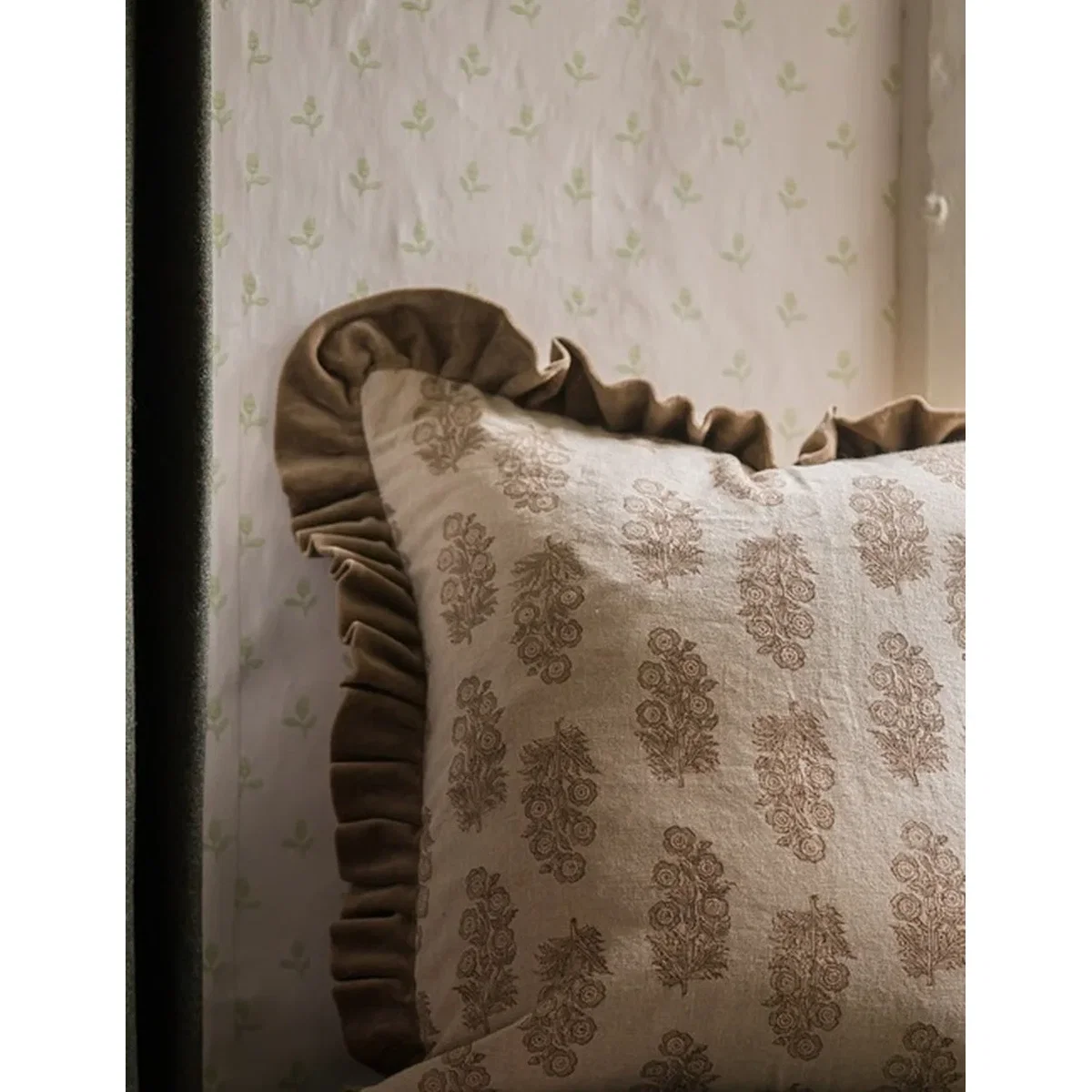 Blockprint Flower Cushion in Taupe – image 3