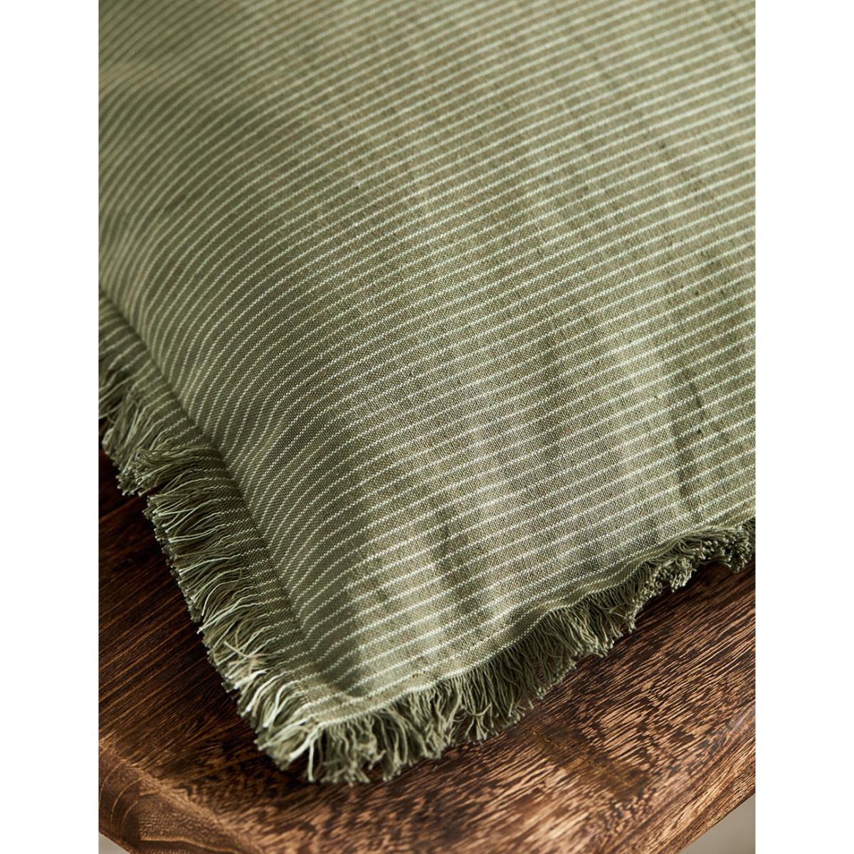 Forest Green Striped Fringed Cushion – image 2