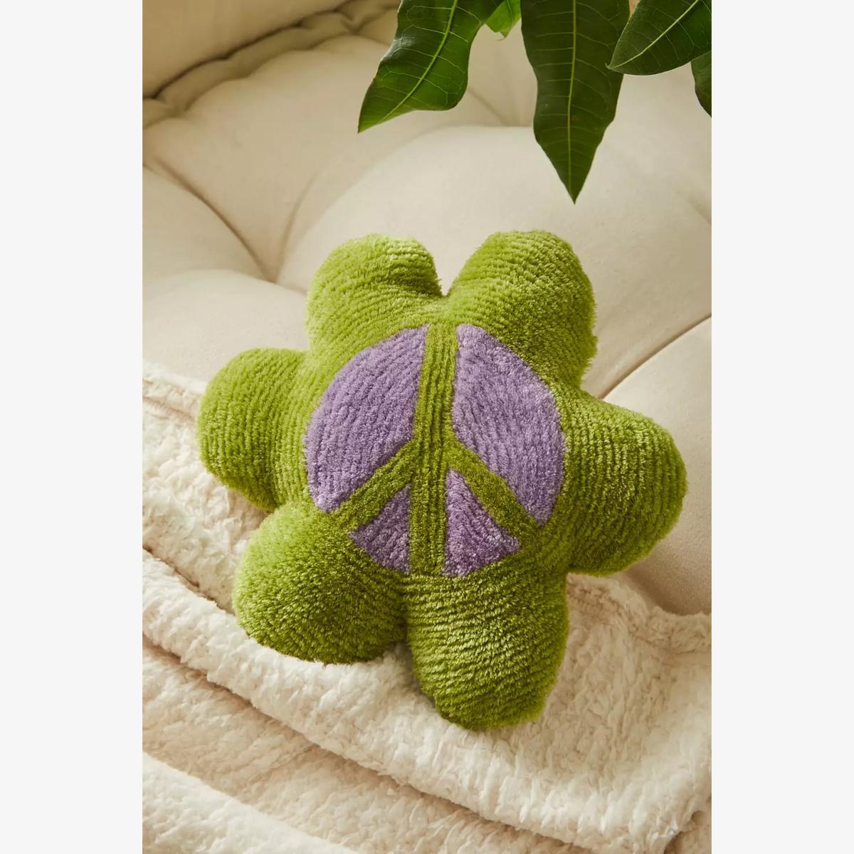 Green Peace Flower Cushion - Green ALL at Urban Outfitters – image 1