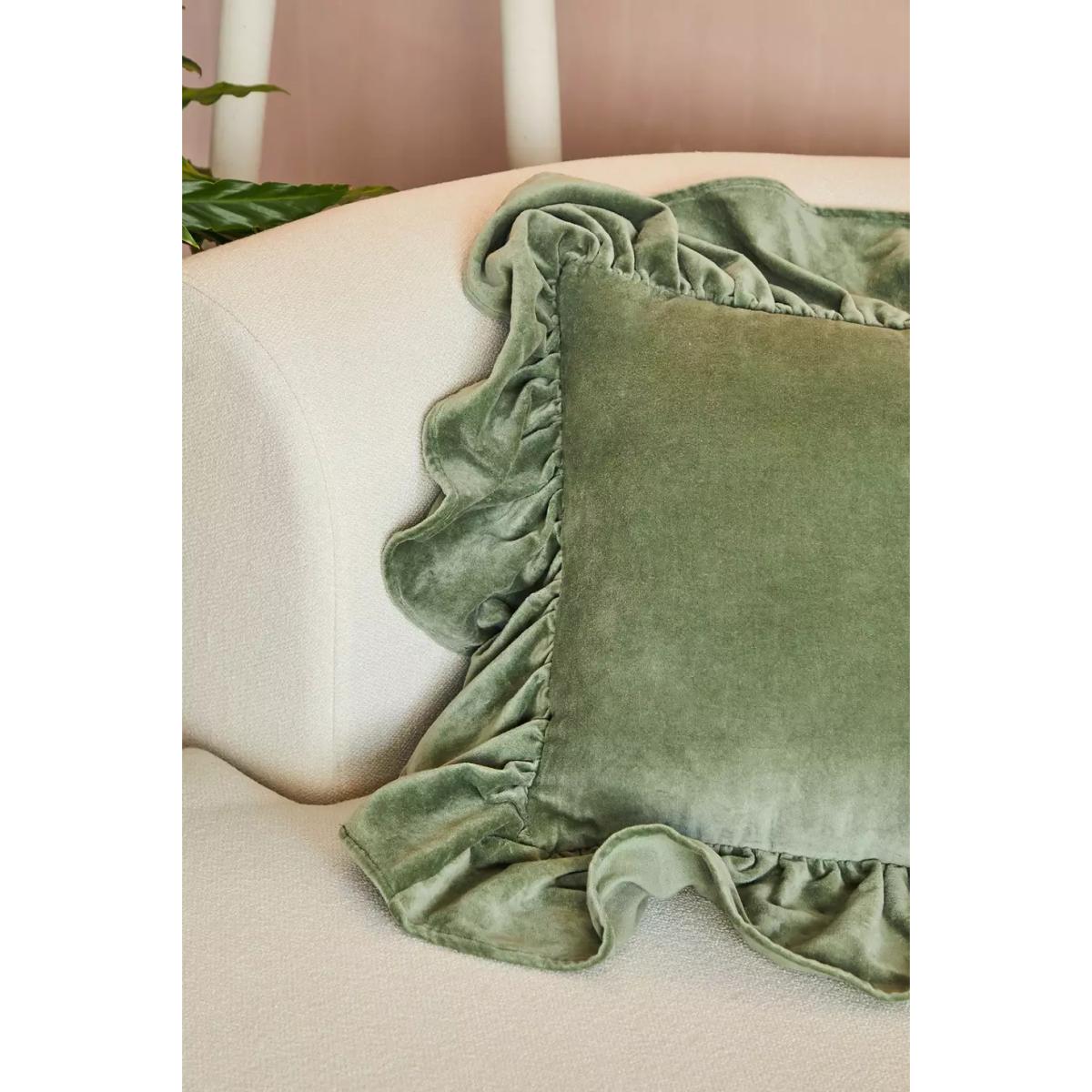 Urban Outfitters Green Velvet Ruffle Cushion - Green 36cm x 36cm – image 2