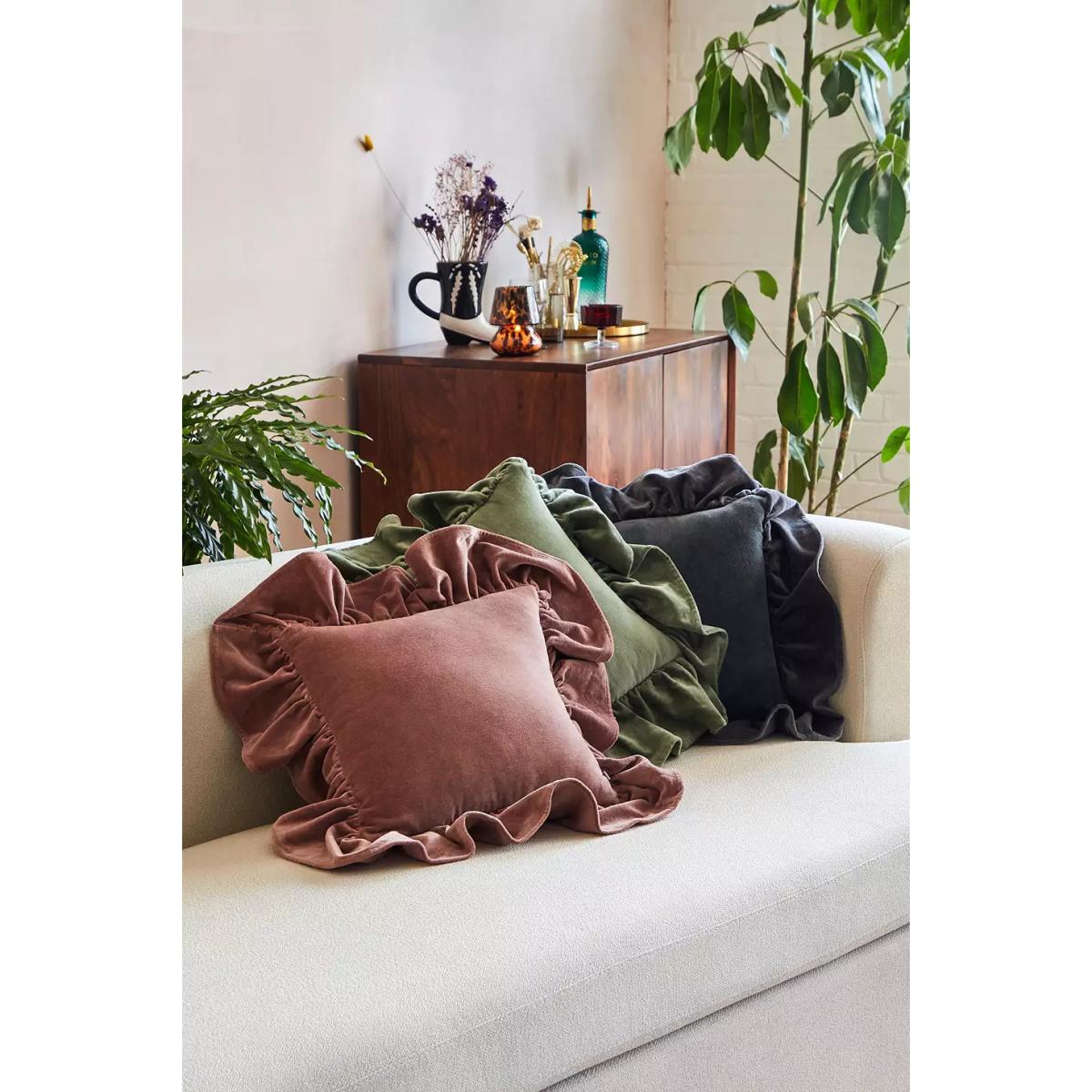 Urban Outfitters Green Velvet Ruffle Cushion - Green 36cm x 36cm – image 4