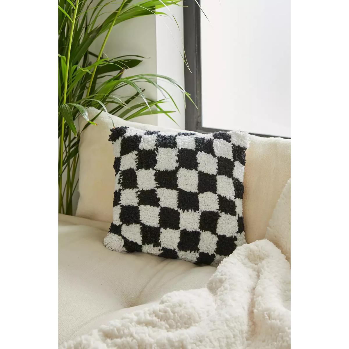 Mini Black & White Checkerboard Tufted Cushion - Black ALL at Urban Outfitters – image 2