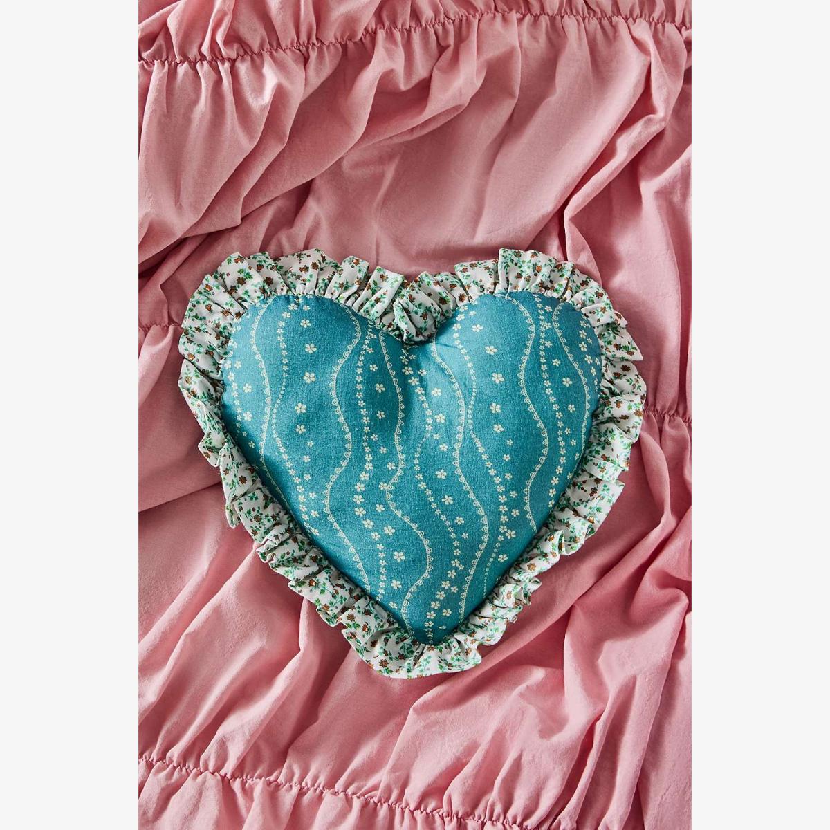 Blue Floral Mini Heart Cushion - Blue ALL at Urban Outfitters – image 1