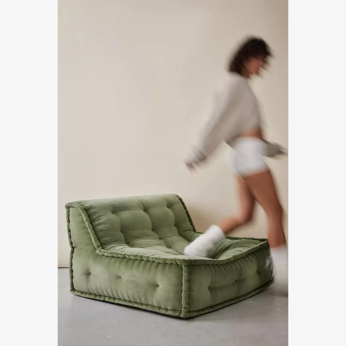Urban Outfitters Reema Sage Velvet Two-Seater Floor Cushion - Green 40cm x 100cm x 100cm – image 1