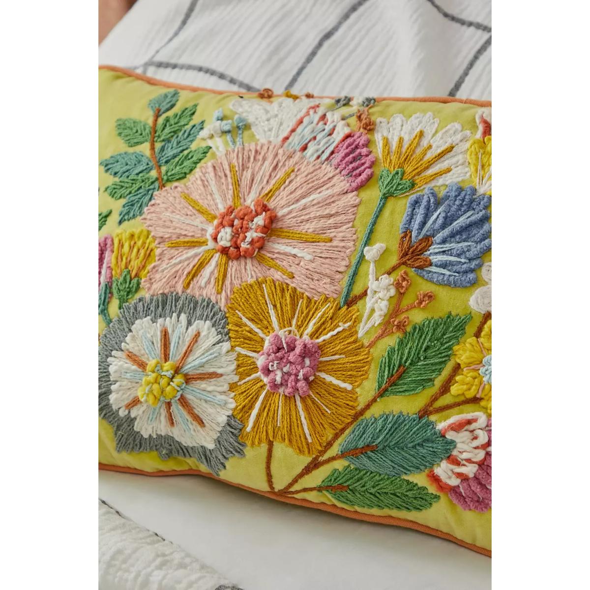 Floral Embroidered Cushion - Lime ALL at Urban Outfitters – image 2