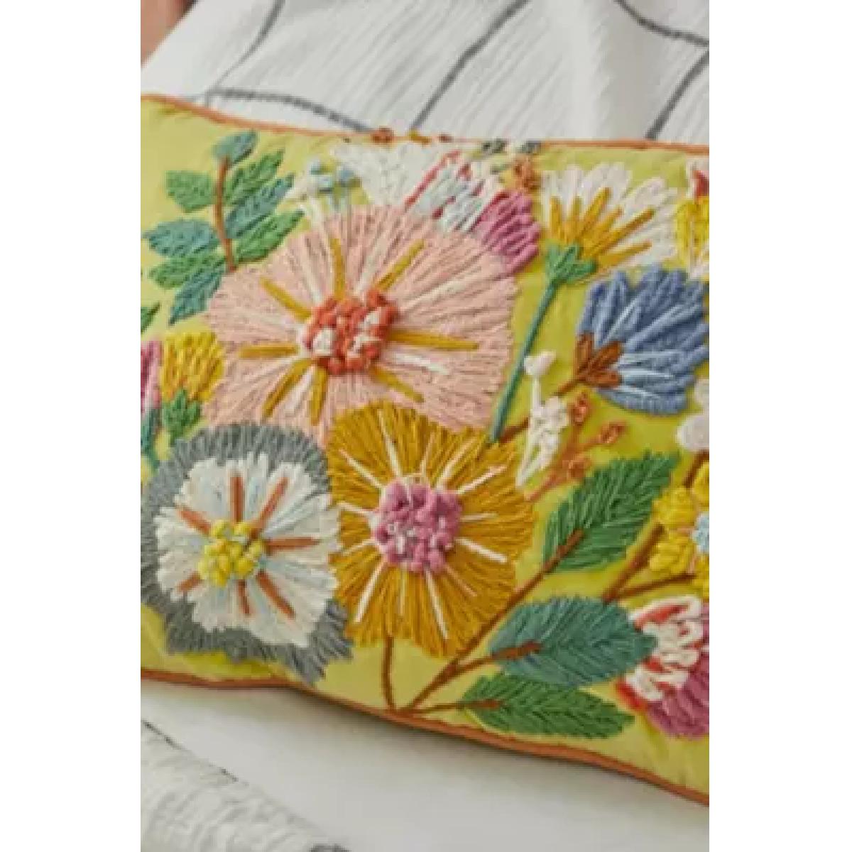 Floral Embroidered Cushion - Lime ALL at Urban Outfitters – image 3