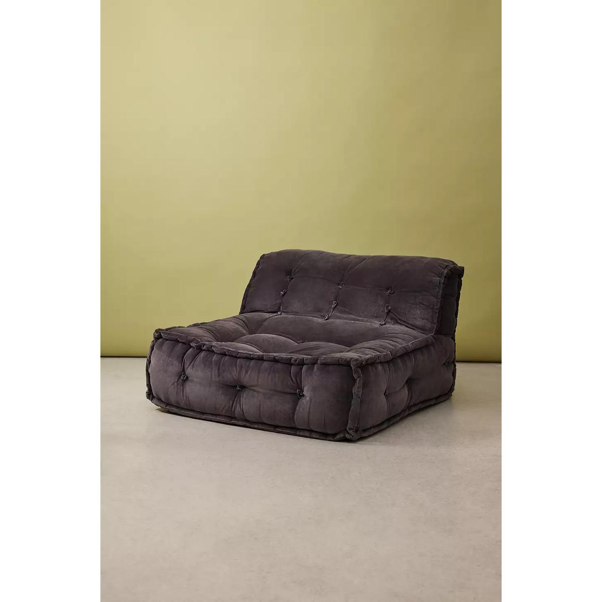 Reema Ink Velvet Two-Seater Floor Cushion - Grey H: 101.5cm x W: 101.5cm x L: 61cm - Package Dimensions: 132cm x 101.5cm x 76cm at Urban Outfitters – image 2