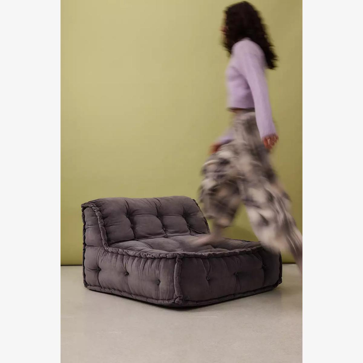 Reema Ink Velvet Two-Seater Floor Cushion - Grey H: 101.5cm x W: 101.5cm x L: 61cm - Package Dimensions: 132cm x 101.5cm x 76cm at Urban Outfitters – image 1