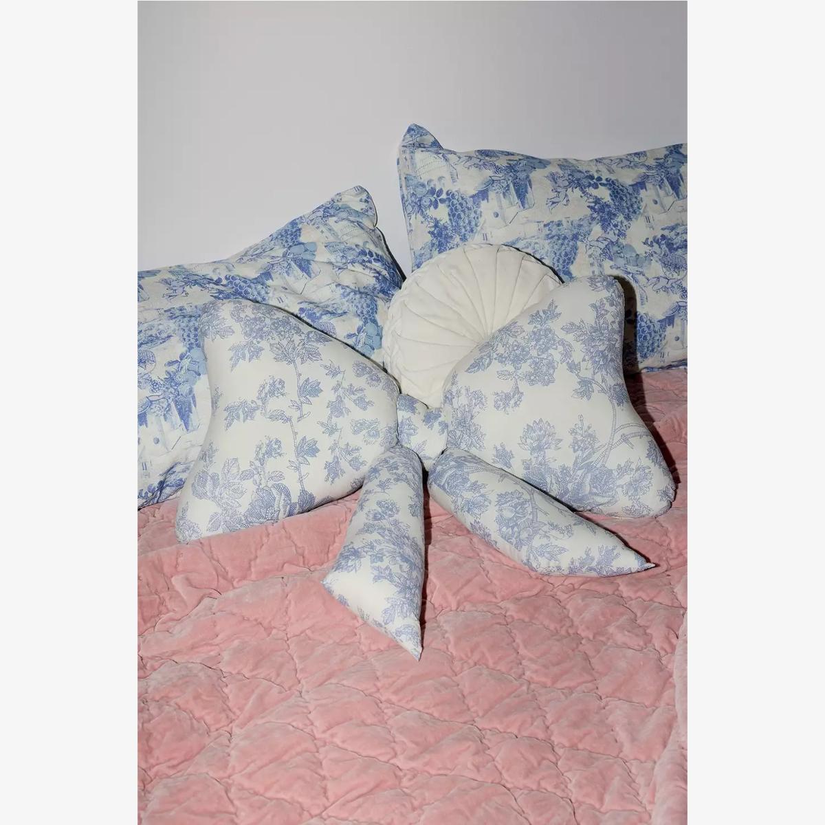 Toile Print Bow Cushion - Light Blue ALL at Urban Outfitters – image 1
