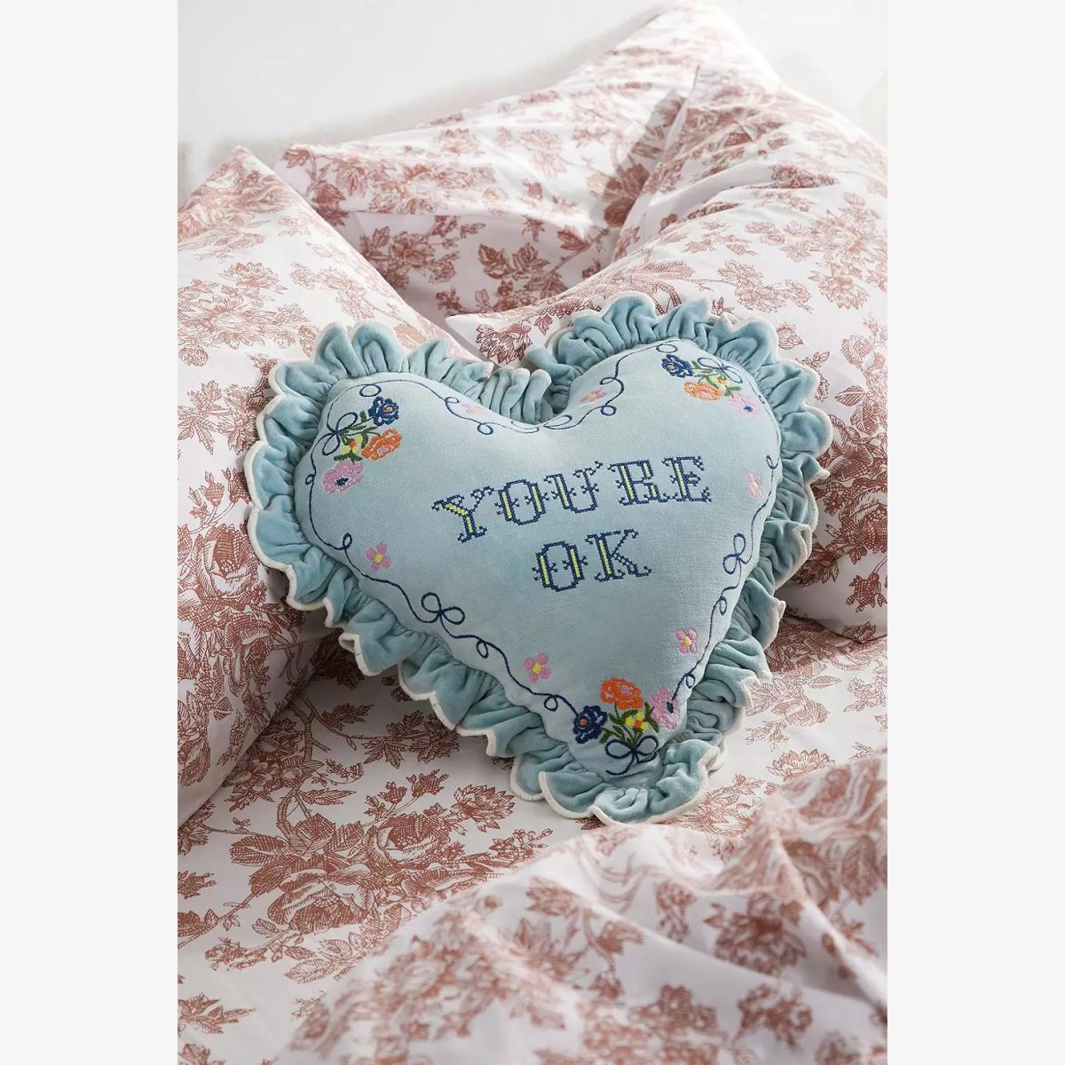 You're Ok Velvet Cushion - Blue ALL at Urban Outfitters – image 1