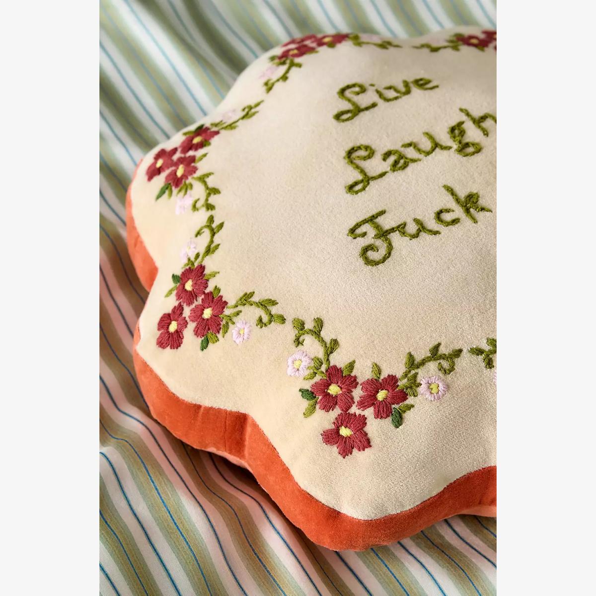 Live Laugh F*ck Off Cushion - Orange 35cm x 35cm at Urban Outfitters – image 1