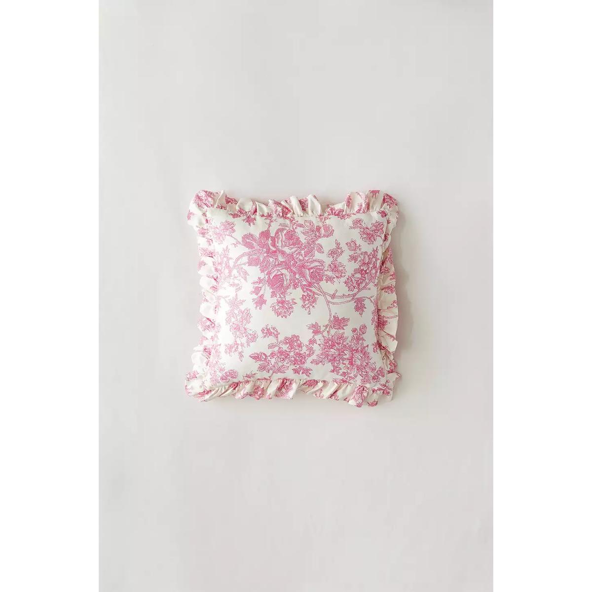 Urban Outfitters Pink Toile Ruffle Cushion - Pink 45cm x 45cm – image 2